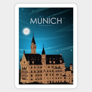 Munich Germany Caste Travel Poster at Night Sticker